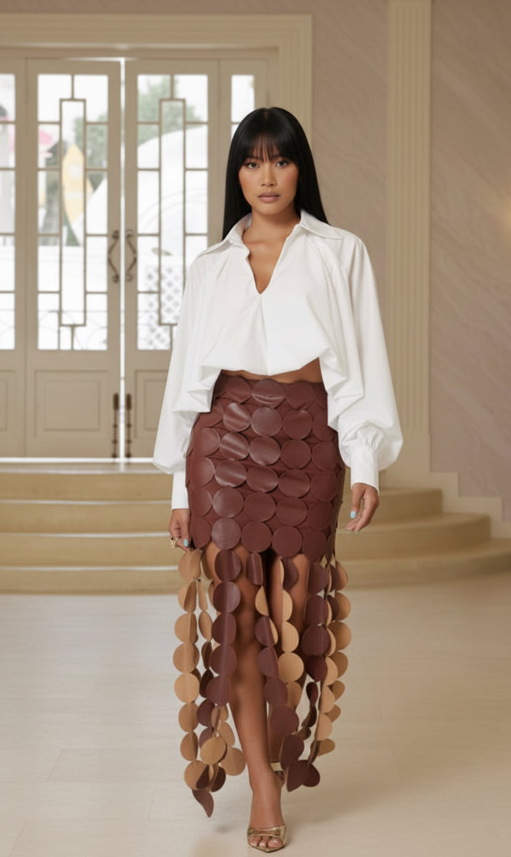 Scallop Cutout blouse and midi skirt Set