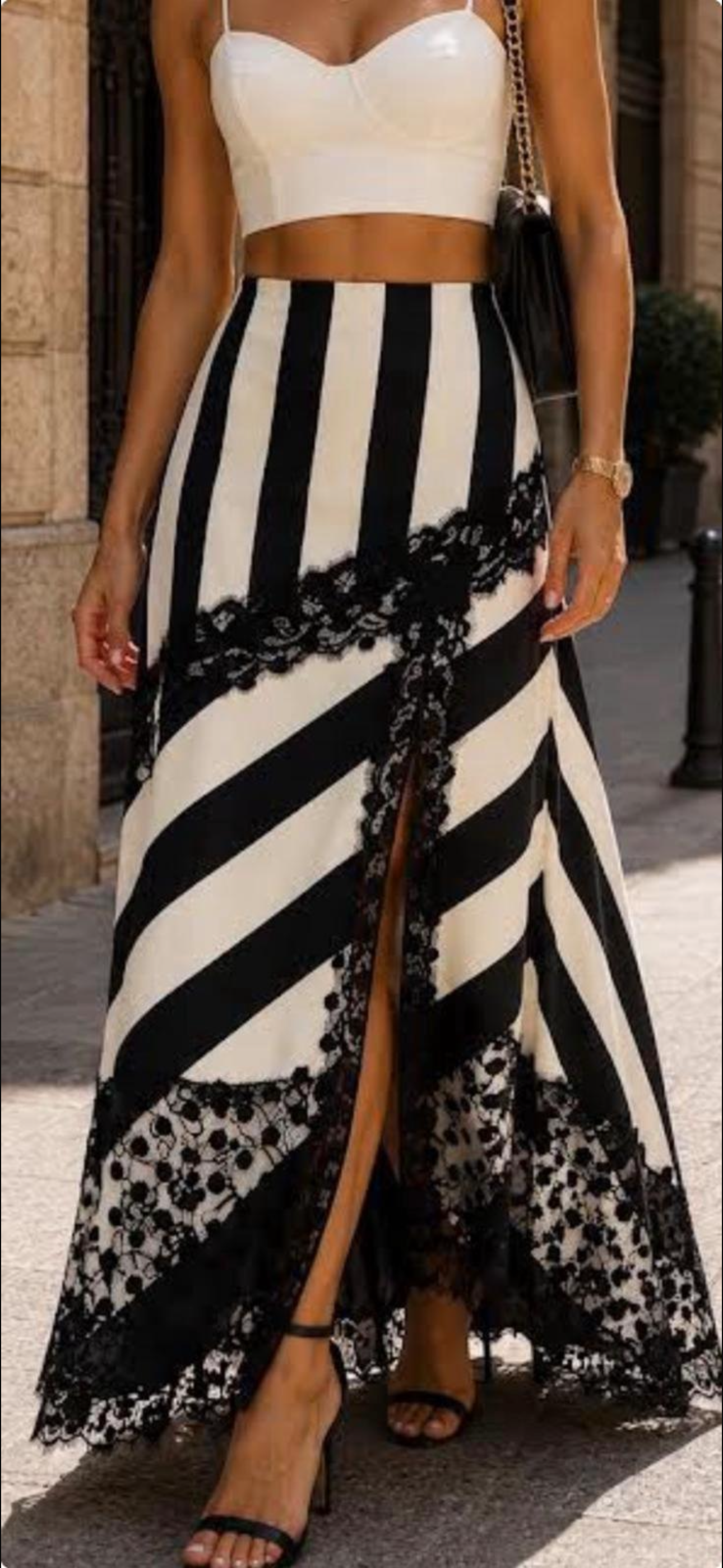 Helen Lace Striped Skirt