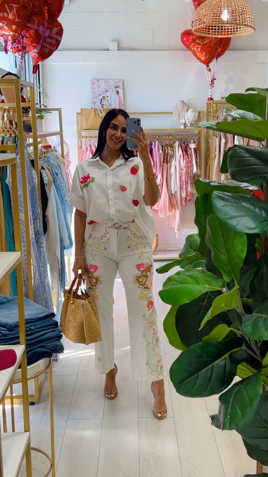 Embroidery Paris Flower Jeans