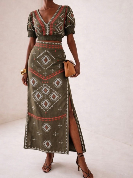 Carina Olive Bordado Set