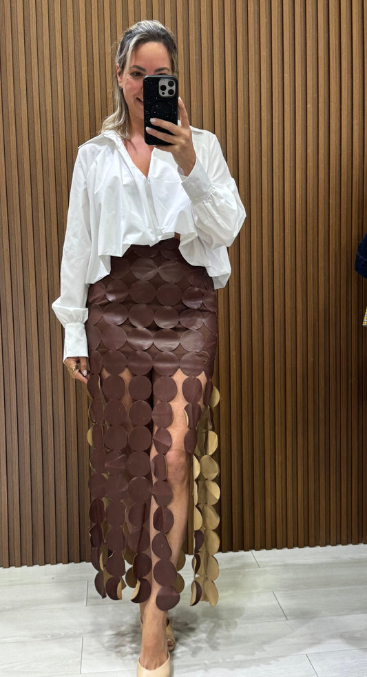 Scallop Cutout blouse and midi skirt Set