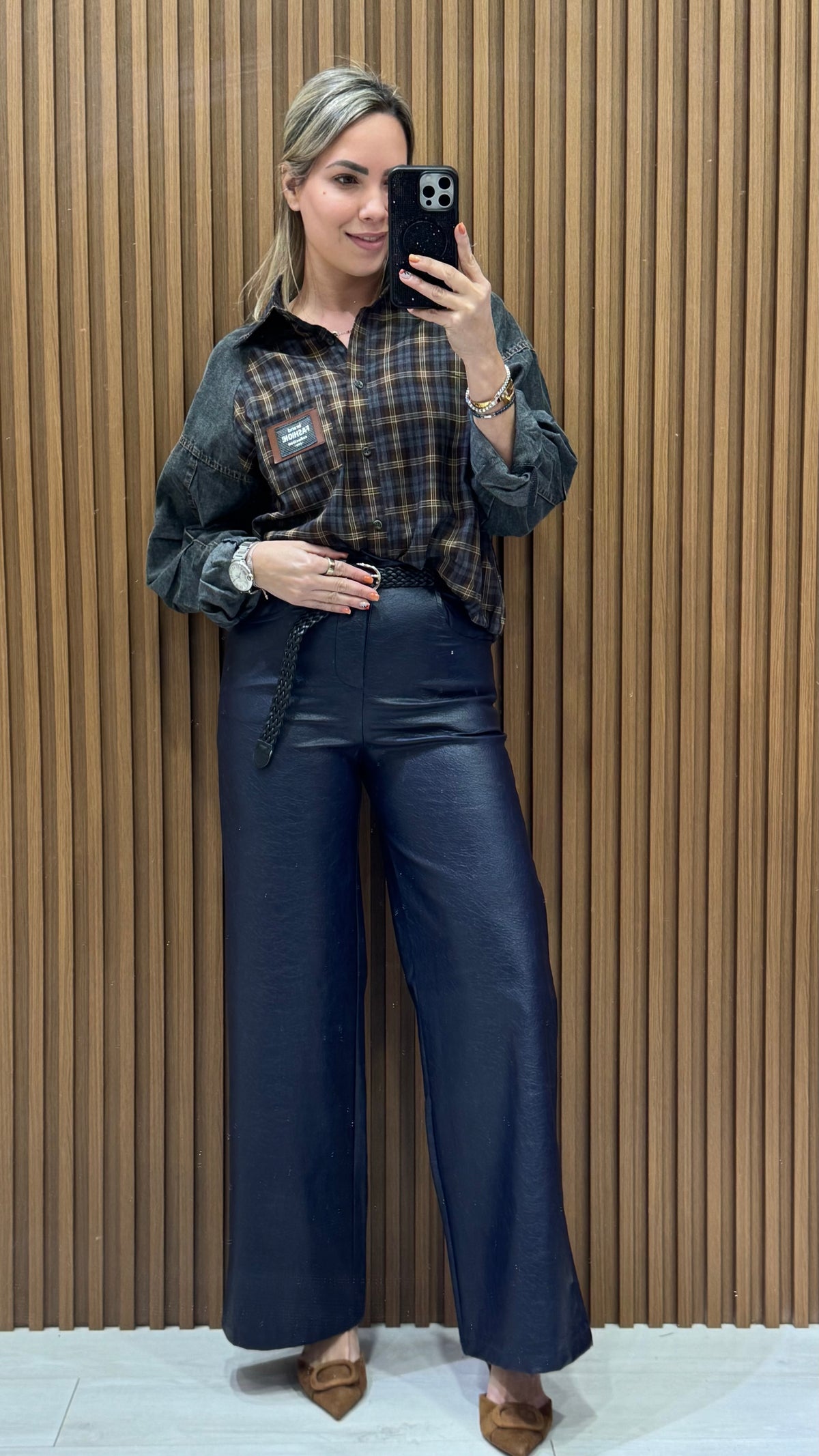 Leather Navy Pants