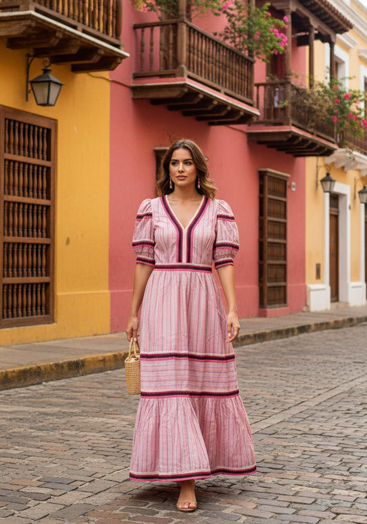 Yanin Pink Bordado Dress